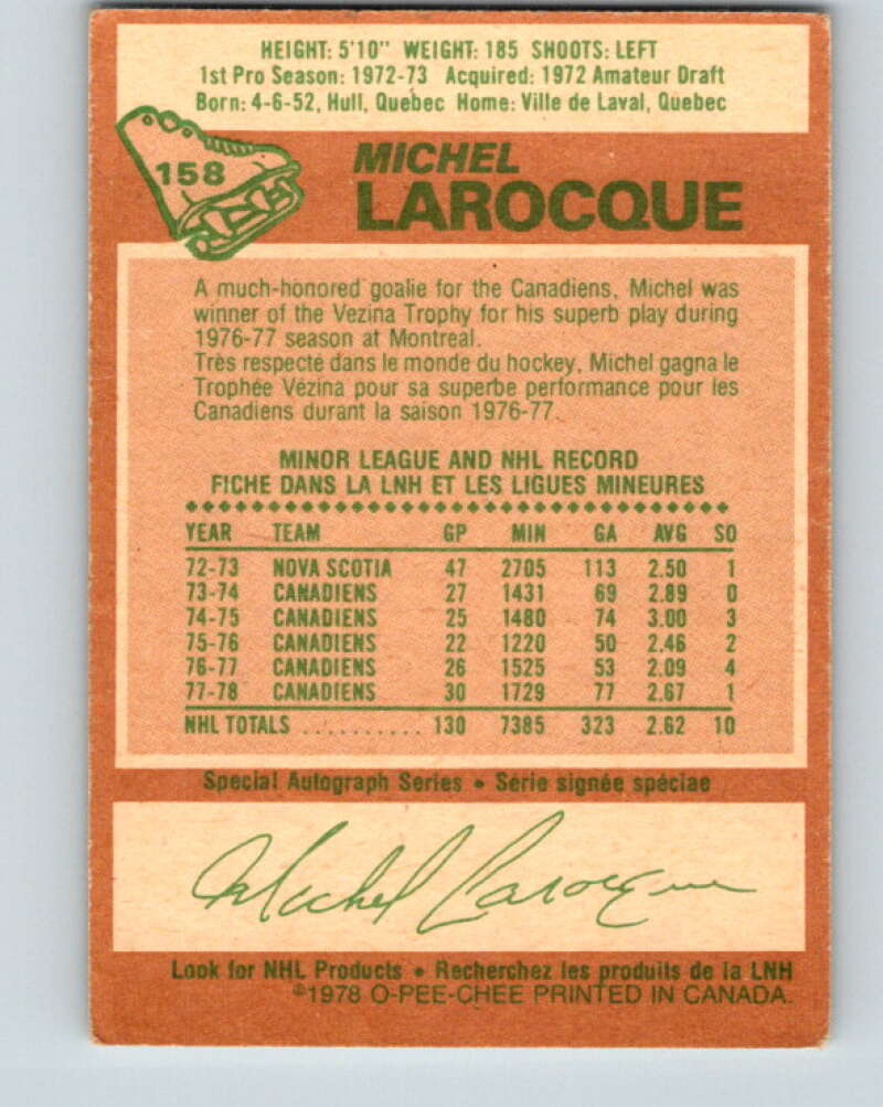 1978-79 O-Pee-Chee #158 Michel Larocque  Montreal Canadiens  V23107