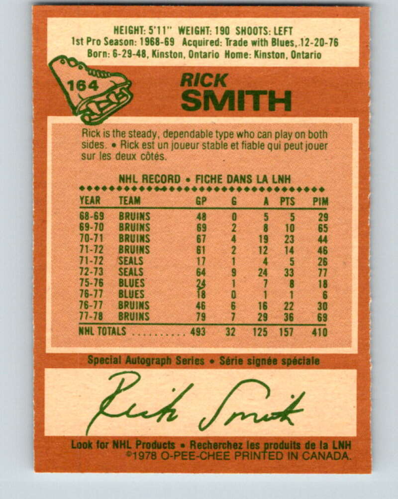 1978-79 O-Pee-Chee #164 Rick Smith  Boston Bruins  V23170