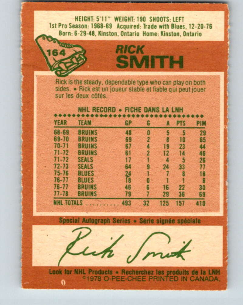 1978-79 O-Pee-Chee #164 Rick Smith  Boston Bruins  V23172