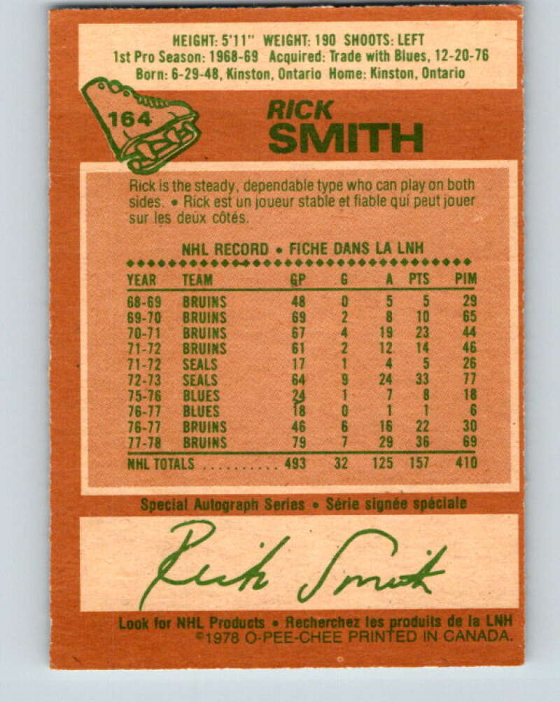 1978-79 O-Pee-Chee #164 Rick Smith  Boston Bruins  V23173