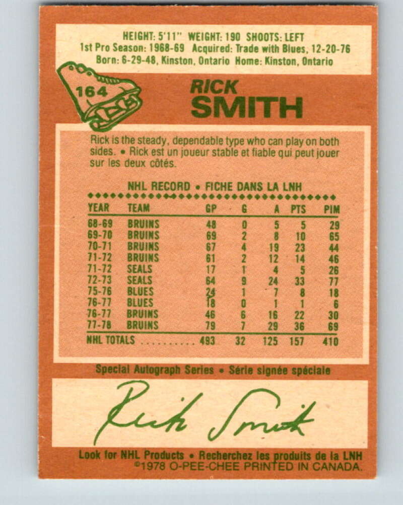 1978-79 O-Pee-Chee #164 Rick Smith  Boston Bruins  V23174