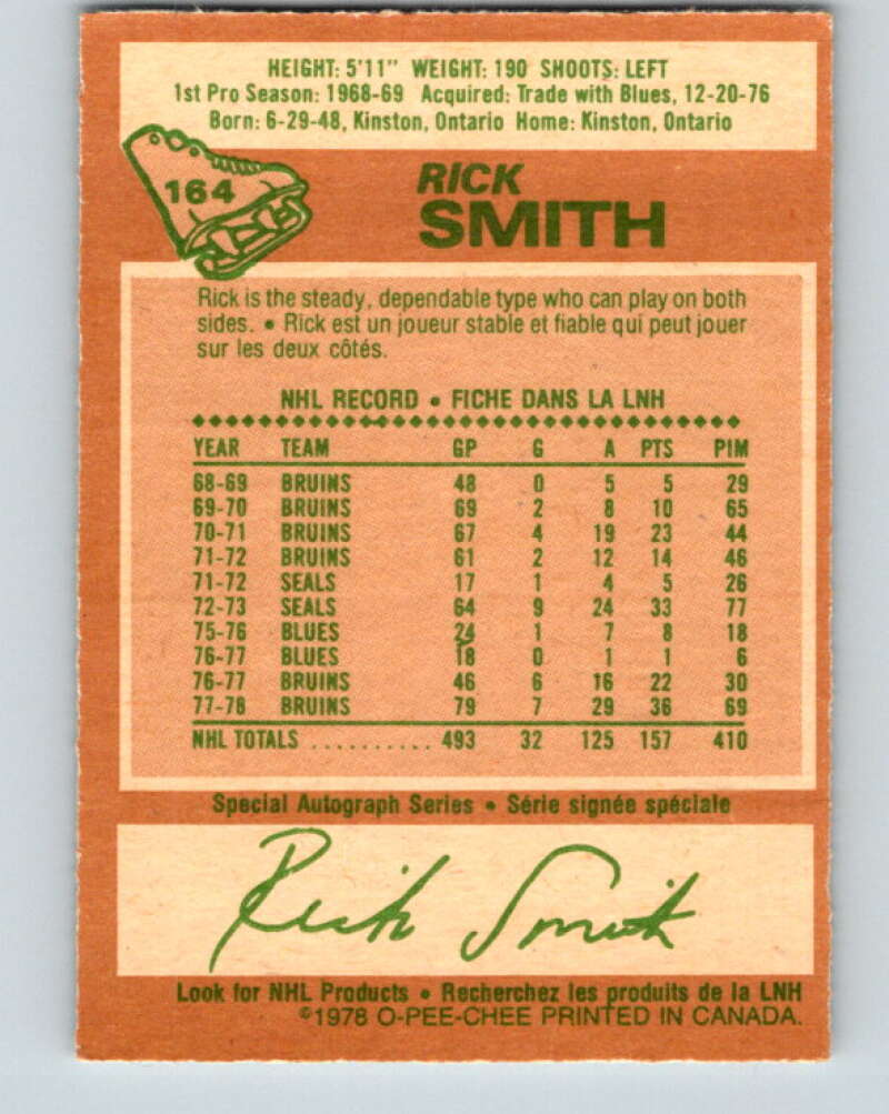 1978-79 O-Pee-Chee #164 Rick Smith  Boston Bruins  V23176