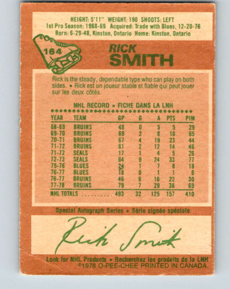 1978-79 O-Pee-Chee #164 Rick Smith  Boston Bruins  V23177