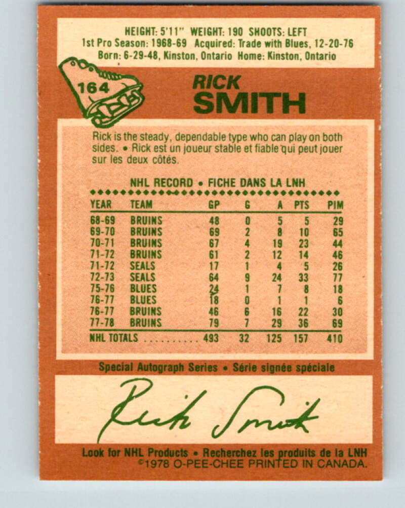 1978-79 O-Pee-Chee #164 Rick Smith  Boston Bruins  V23178