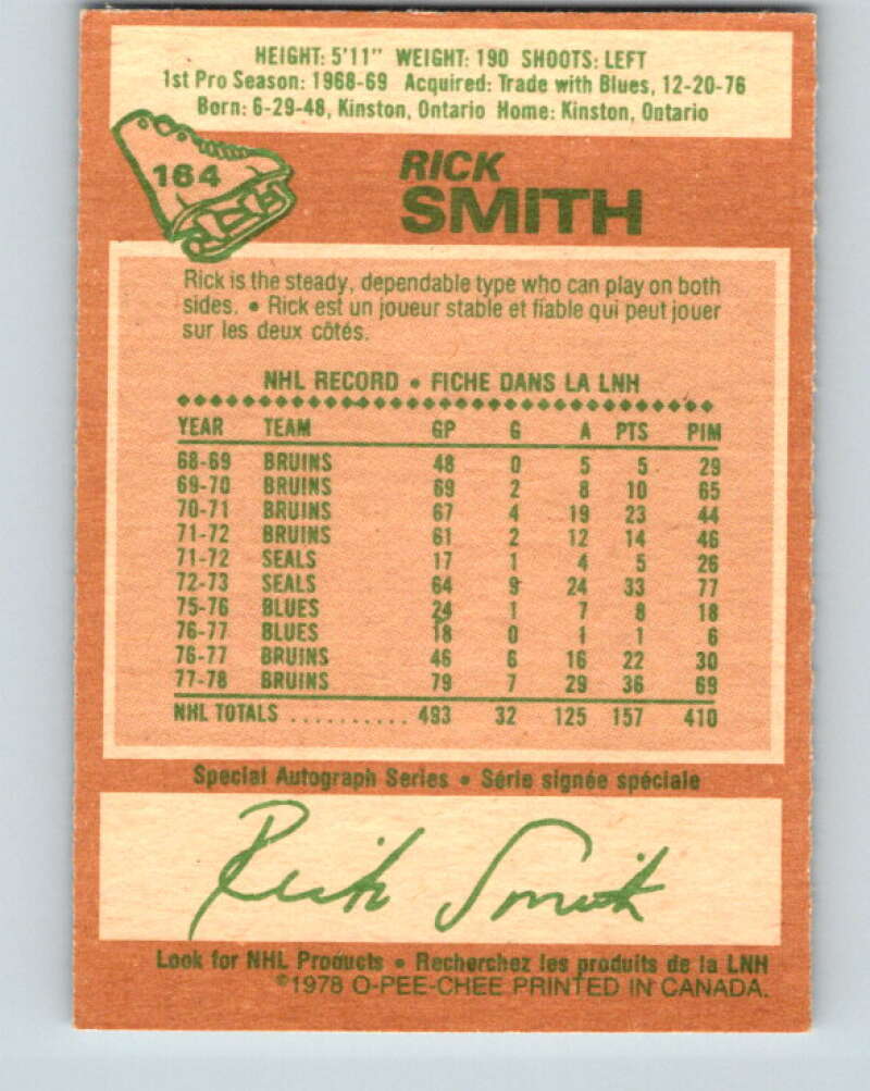 1978-79 O-Pee-Chee #164 Rick Smith  Boston Bruins  V23179