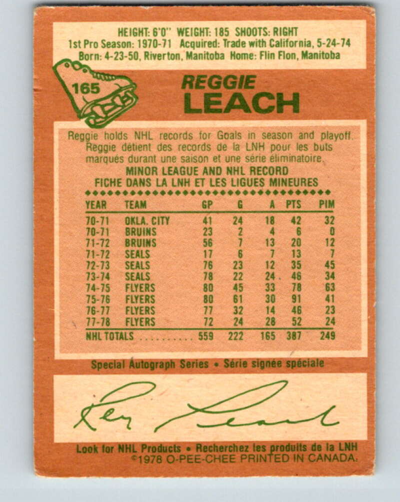 1978-79 O-Pee-Chee #165 Reggie Leach  Philadelphia Flyers  V23184