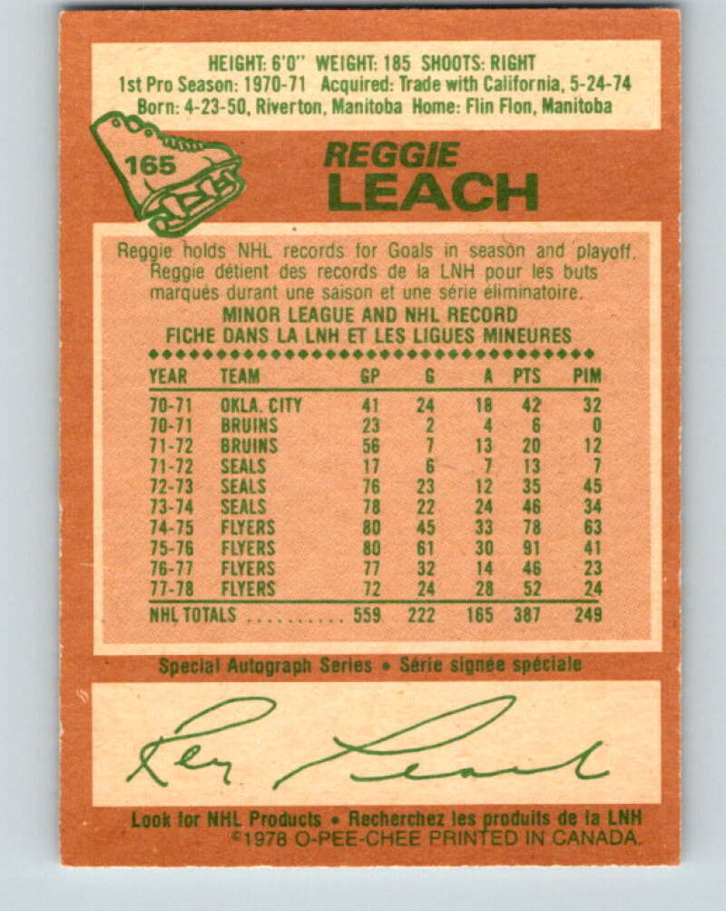 1978-79 O-Pee-Chee #165 Reggie Leach  Philadelphia Flyers  V23191