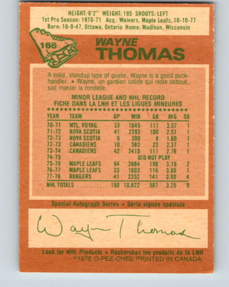1978-79 O-Pee-Chee #166 Wayne Thomas  New York Rangers  V23197