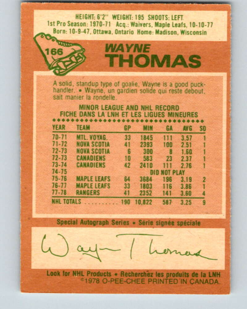 1978-79 O-Pee-Chee #166 Wayne Thomas  New York Rangers  V23203