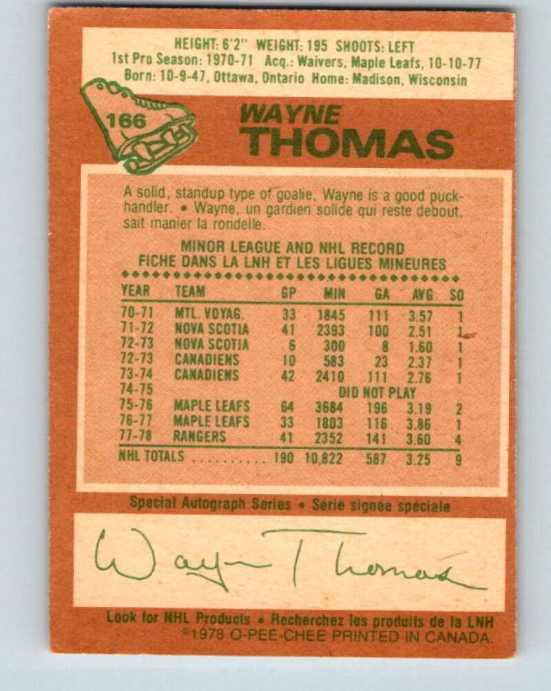 1978-79 O-Pee-Chee #166 Wayne Thomas  New York Rangers  V23208