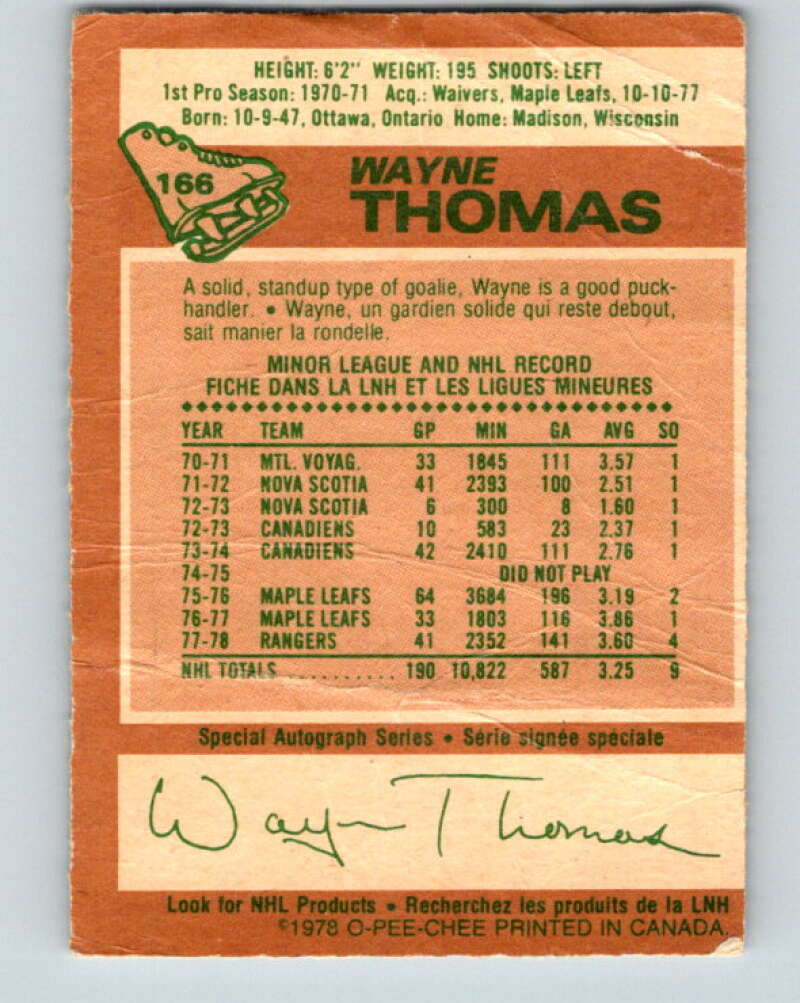 1978-79 O-Pee-Chee #166 Wayne Thomas  New York Rangers  V23210