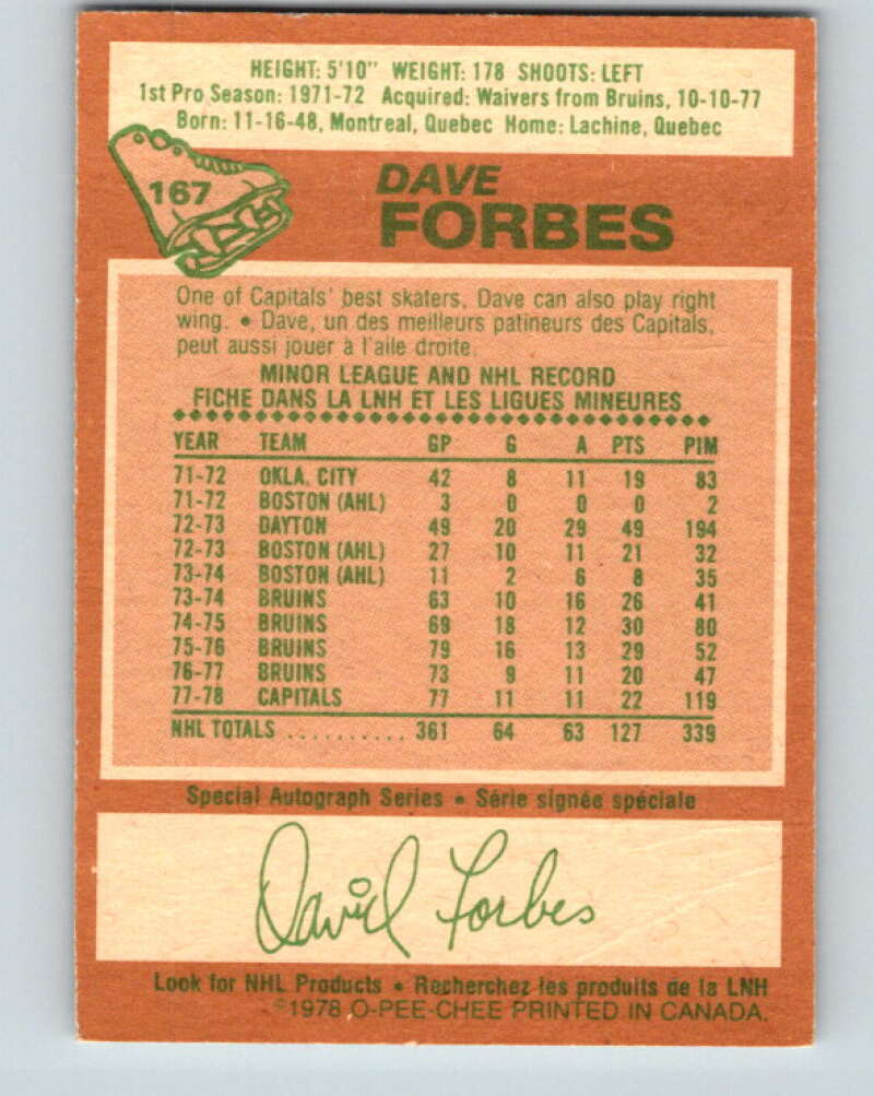 1978-79 O-Pee-Chee #167 Dave Forbes  Washington Capitals  V23213