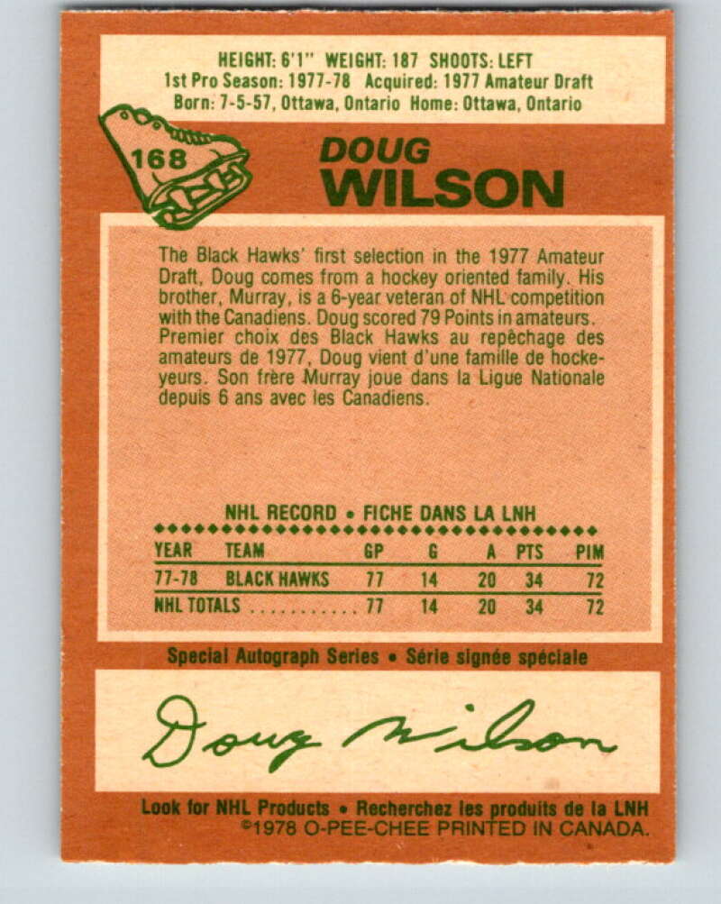 1978-79 O-Pee-Chee #168 Doug Wilson RC Rookie Blackhawks  V23225