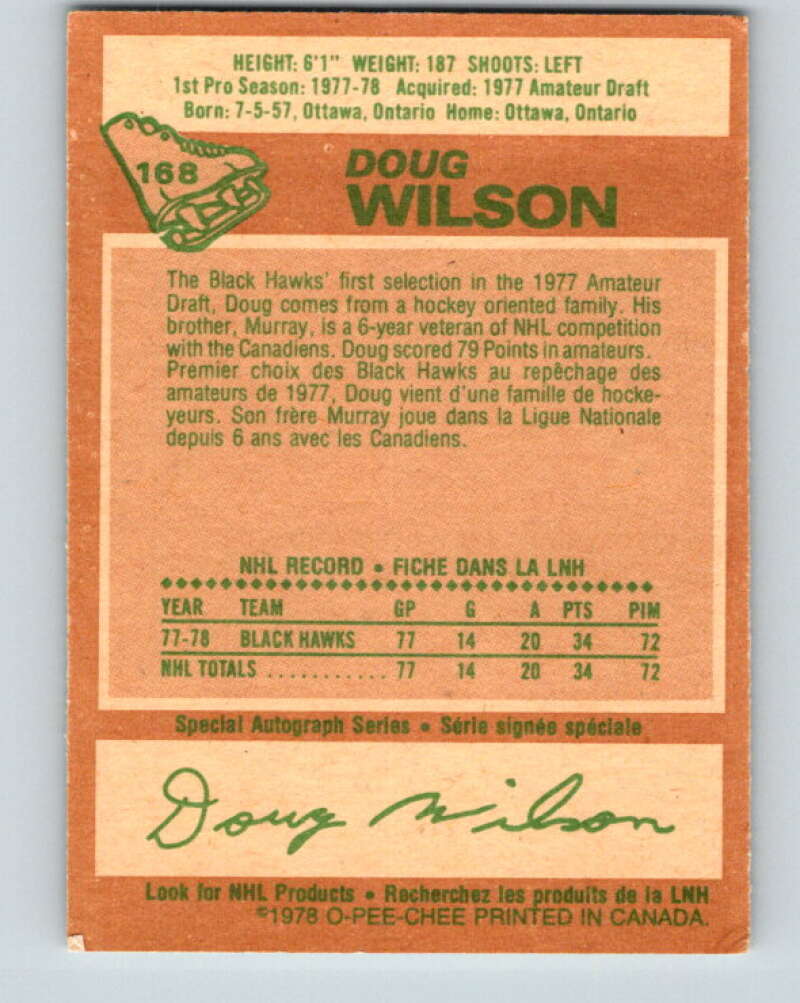 1978-79 O-Pee-Chee #168 Doug Wilson RC Rookie Blackhawks  V23226