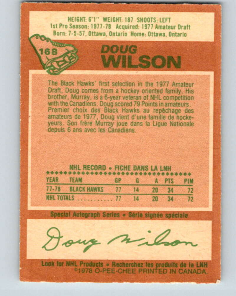 1978-79 O-Pee-Chee #168 Doug Wilson RC Rookie Blackhawks  V23231