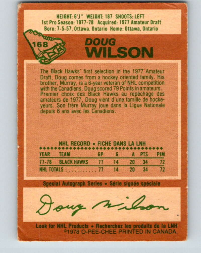1978-79 O-Pee-Chee #168 Doug Wilson RC Rookie Blackhawks  V23232