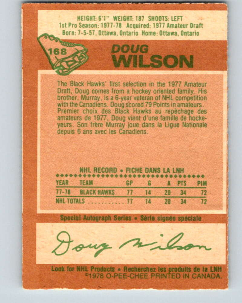 1978-79 O-Pee-Chee #168 Doug Wilson RC Rookie Blackhawks  V23233