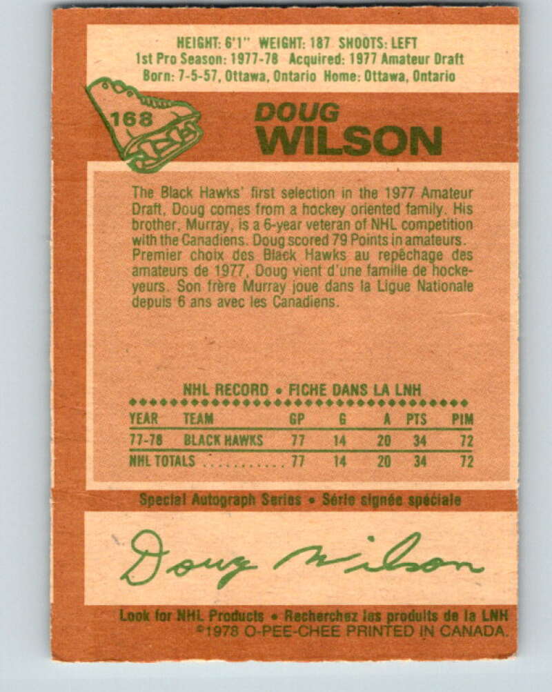 1978-79 O-Pee-Chee #168 Doug Wilson RC Rookie Blackhawks  V23234