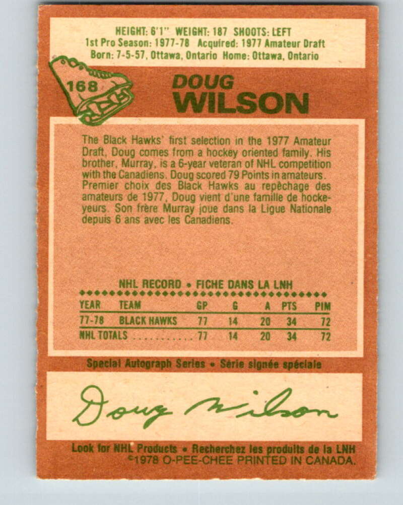 1978-79 O-Pee-Chee #168 Doug Wilson RC Rookie Blackhawks  V23235