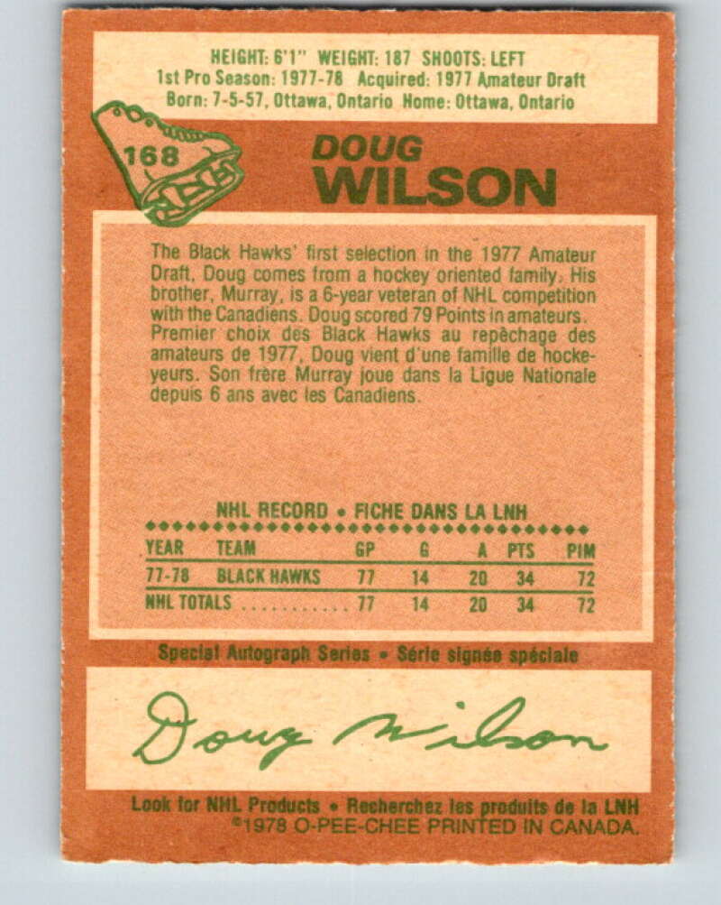 1978-79 O-Pee-Chee #168 Doug Wilson RC Rookie Blackhawks  V23236