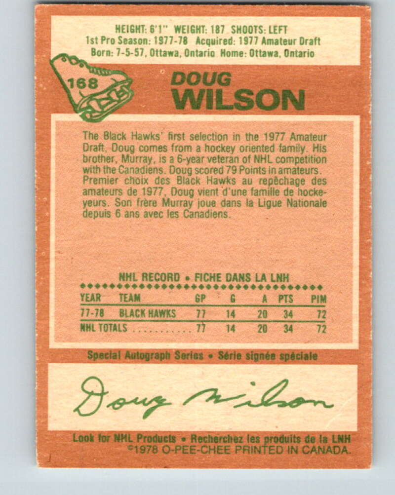 1978-79 O-Pee-Chee #168 Doug Wilson RC Rookie Blackhawks  V23237