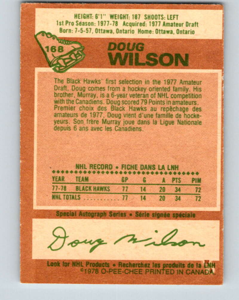 1978-79 O-Pee-Chee #168 Doug Wilson RC Rookie Blackhawks  V23238
