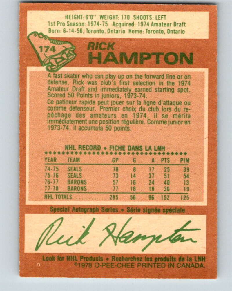 1978-79 O-Pee-Chee #174 Rick Hampton  Los Angeles Kings  V23320