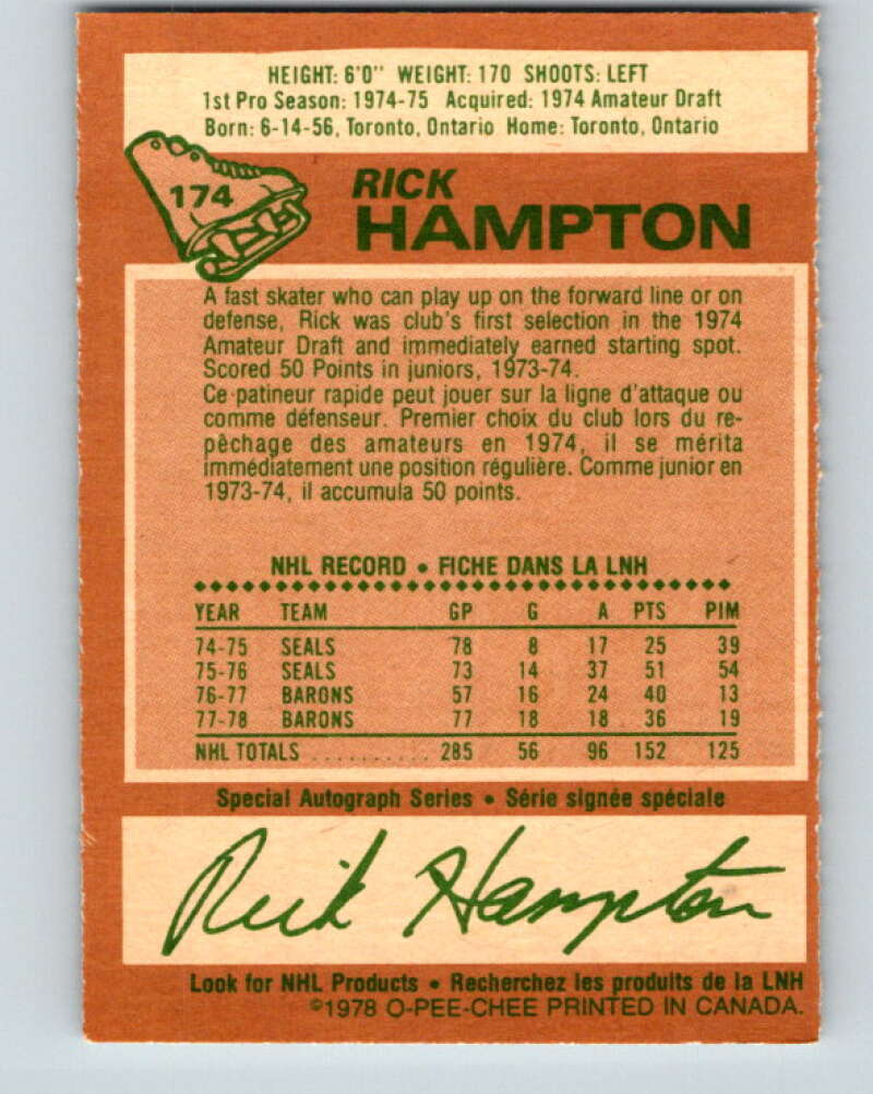 1978-79 O-Pee-Chee #174 Rick Hampton  Los Angeles Kings  V23330