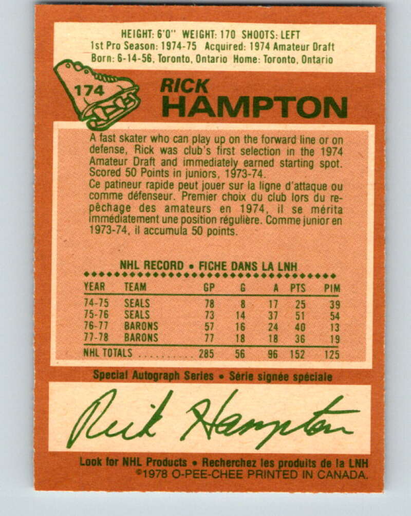 1978-79 O-Pee-Chee #174 Rick Hampton  Los Angeles Kings  V23331