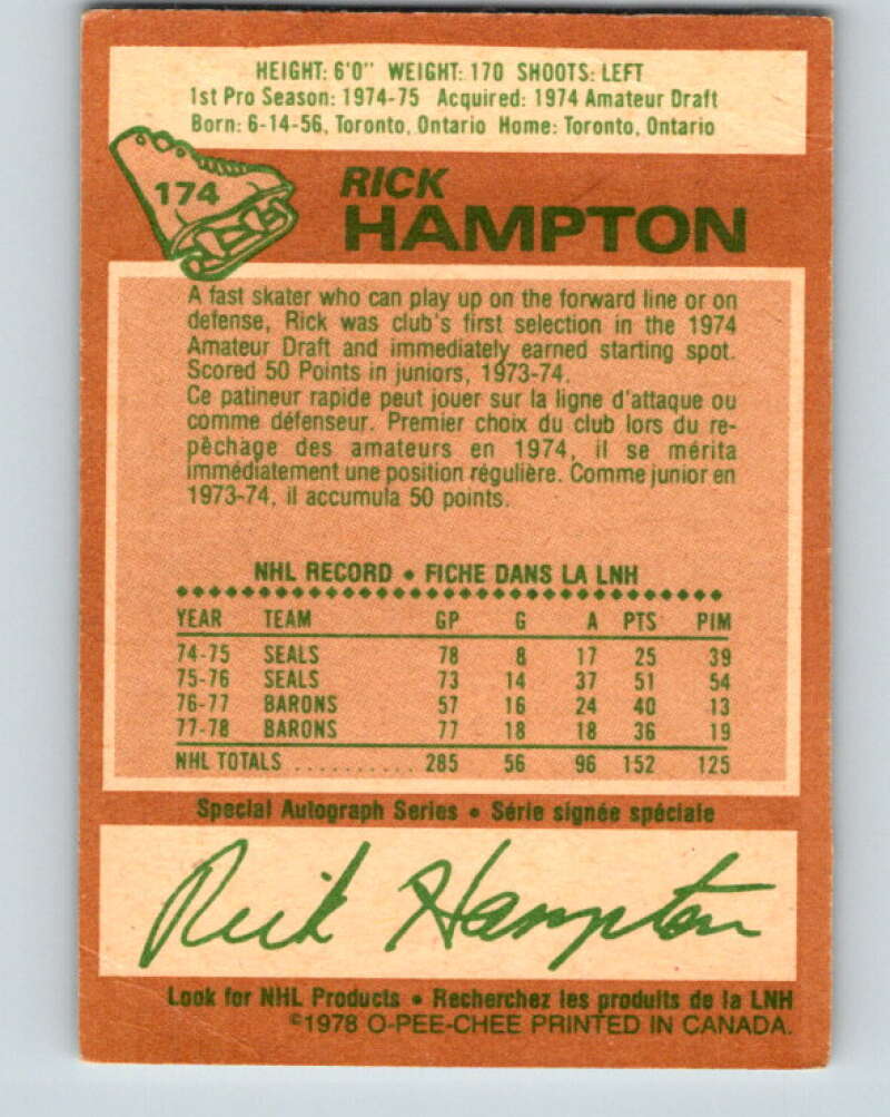 1978-79 O-Pee-Chee #174 Rick Hampton  Los Angeles Kings  V23332