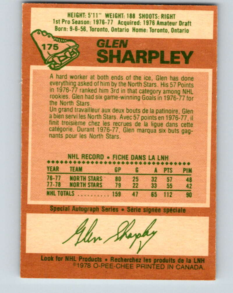 1978-79 O-Pee-Chee #175 Glen Sharpley North Stars  V23334