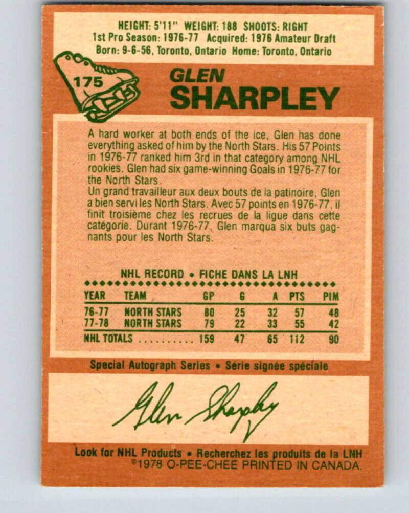 1978-79 O-Pee-Chee #175 Glen Sharpley North Stars  V23336