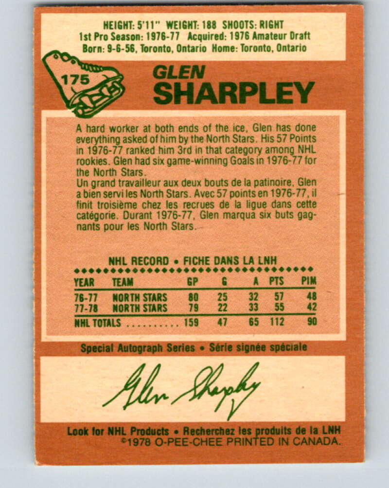 1978-79 O-Pee-Chee #175 Glen Sharpley North Stars  V23337