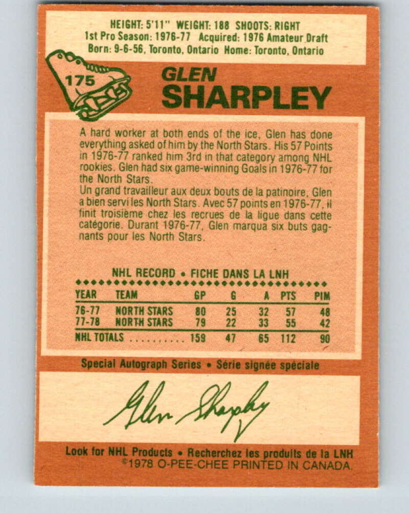 1978-79 O-Pee-Chee #175 Glen Sharpley North Stars  V23339
