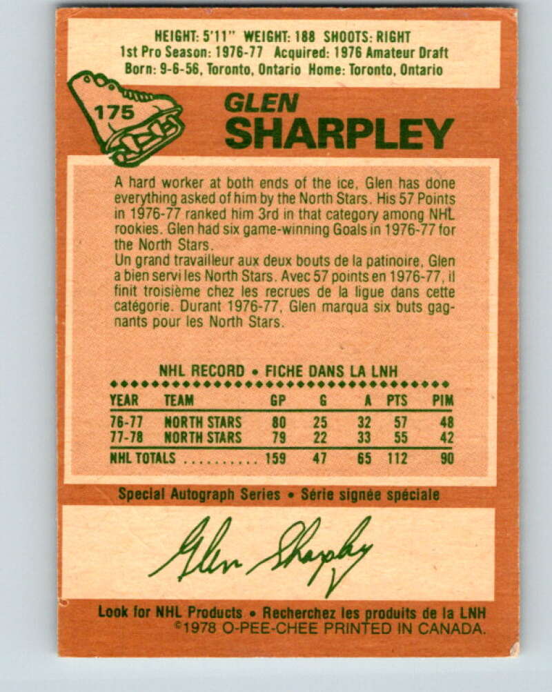 1978-79 O-Pee-Chee #175 Glen Sharpley North Stars  V23343