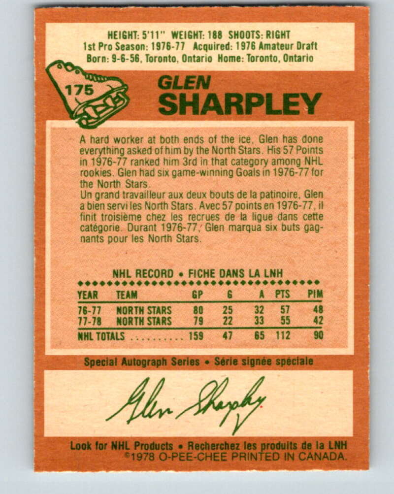 1978-79 O-Pee-Chee #175 Glen Sharpley North Stars  V23344