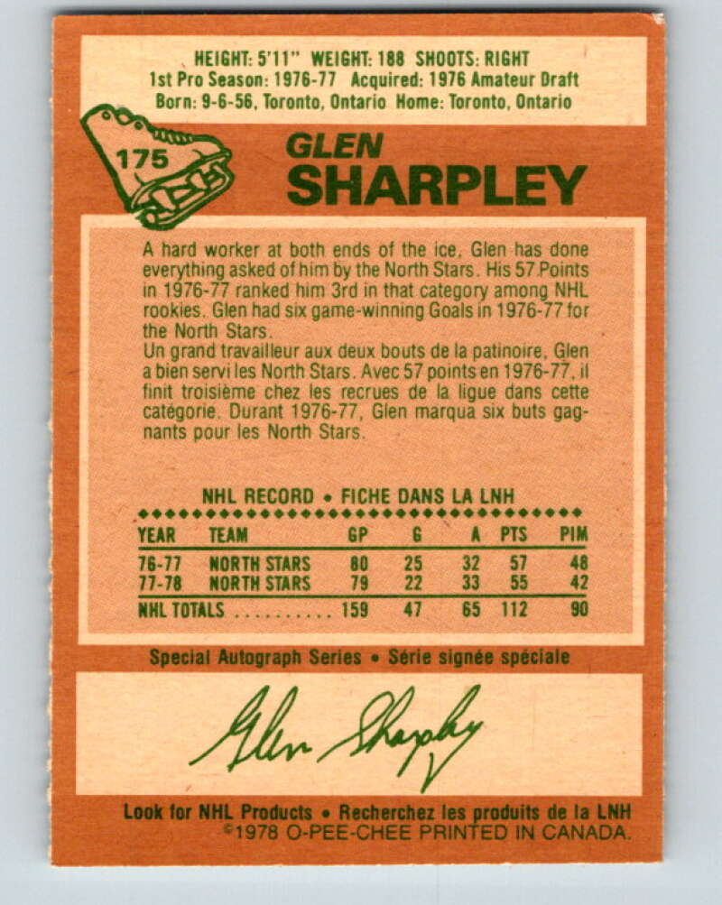 1978-79 O-Pee-Chee #175 Glen Sharpley North Stars  V23350