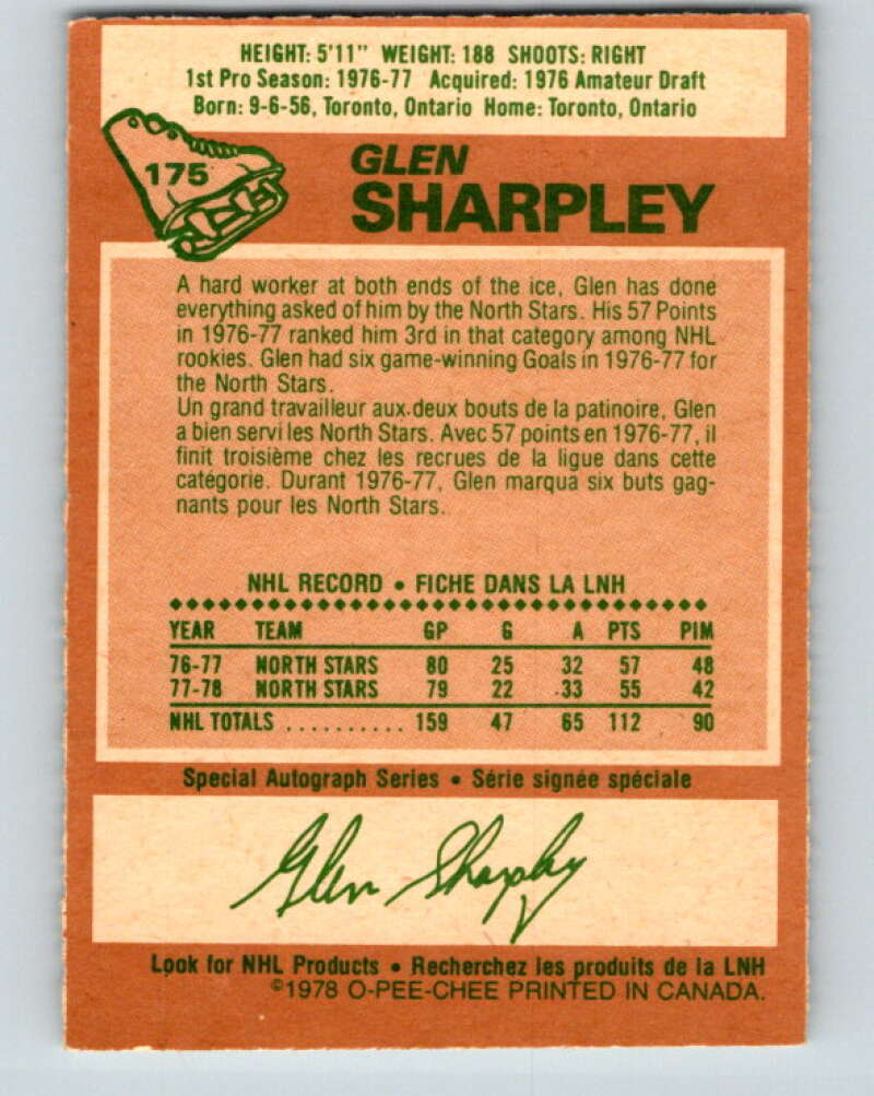 1978-79 O-Pee-Chee #175 Glen Sharpley North Stars  V23354
