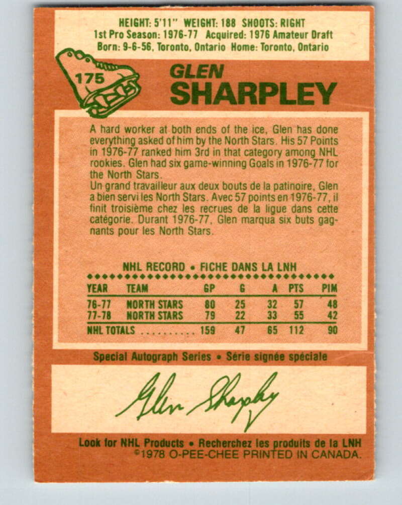 1978-79 O-Pee-Chee #175 Glen Sharpley North Stars  V23356
