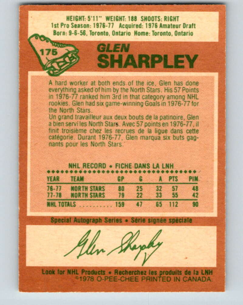 1978-79 O-Pee-Chee #175 Glen Sharpley North Stars  V23357