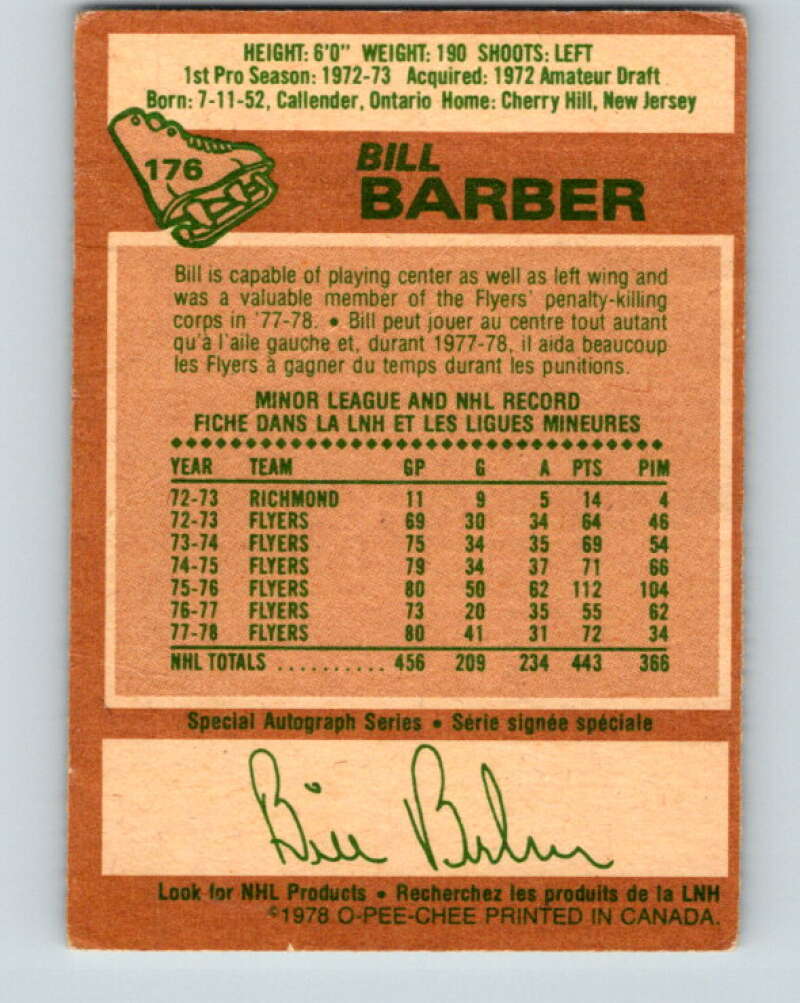 1978-79 O-Pee-Chee #176 Bill Barber  Philadelphia Flyers  V23363