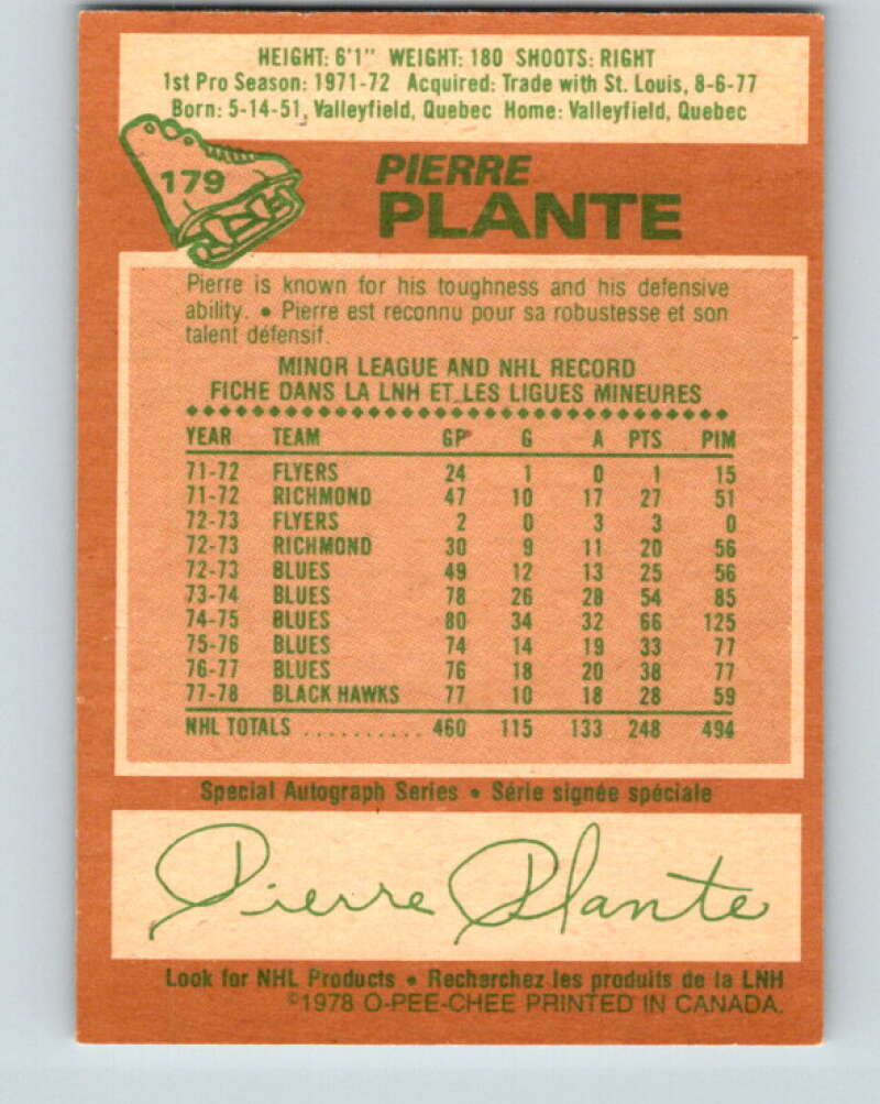 1978-79 O-Pee-Chee #179 Pierre Plante  New York Rangers  V23407