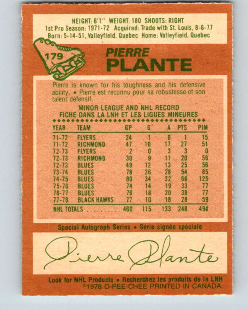 1978-79 O-Pee-Chee #179 Pierre Plante  New York Rangers  V23409