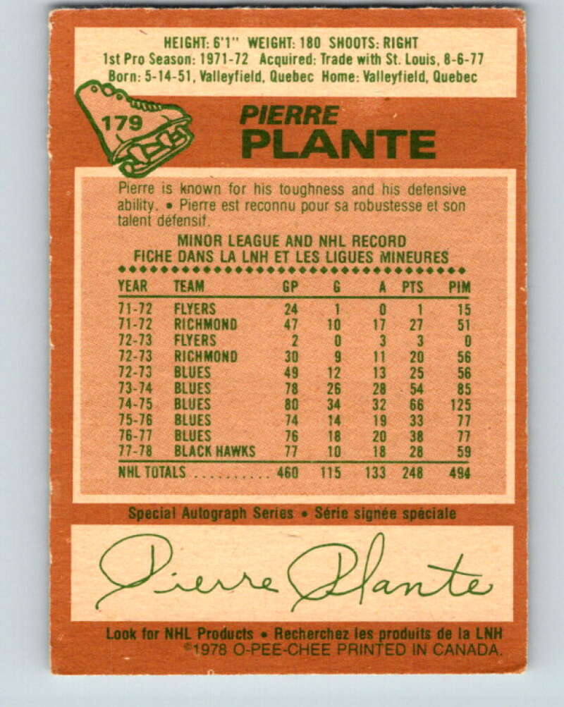 1978-79 O-Pee-Chee #179 Pierre Plante  New York Rangers  V23416