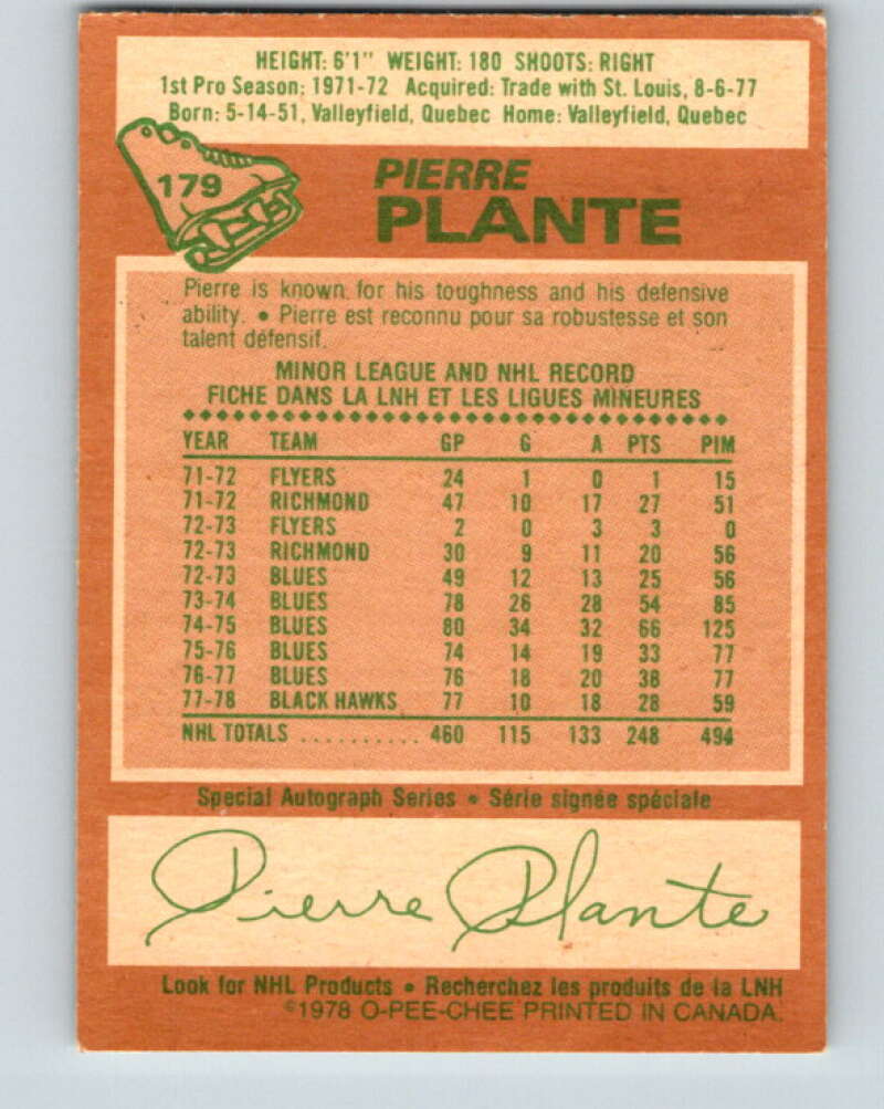 1978-79 O-Pee-Chee #179 Pierre Plante  New York Rangers  V23419