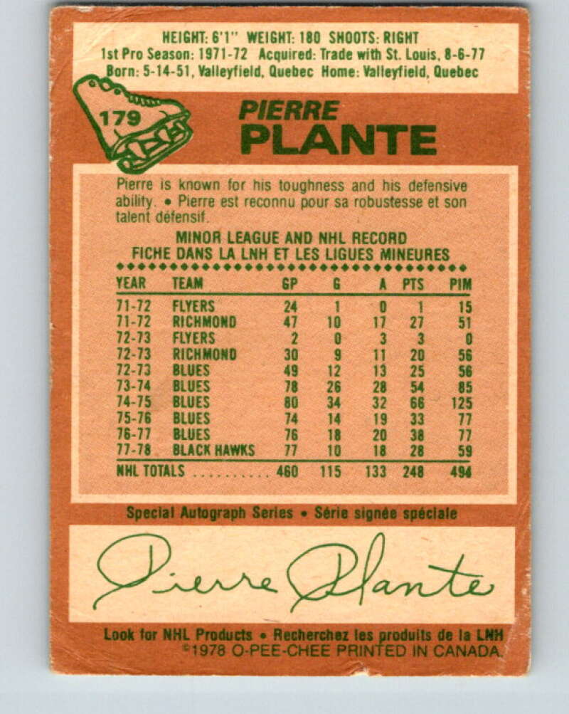 1978-79 O-Pee-Chee #179 Pierre Plante  New York Rangers  V23421