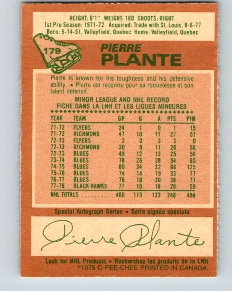 1978-79 O-Pee-Chee #179 Pierre Plante  New York Rangers  V23422