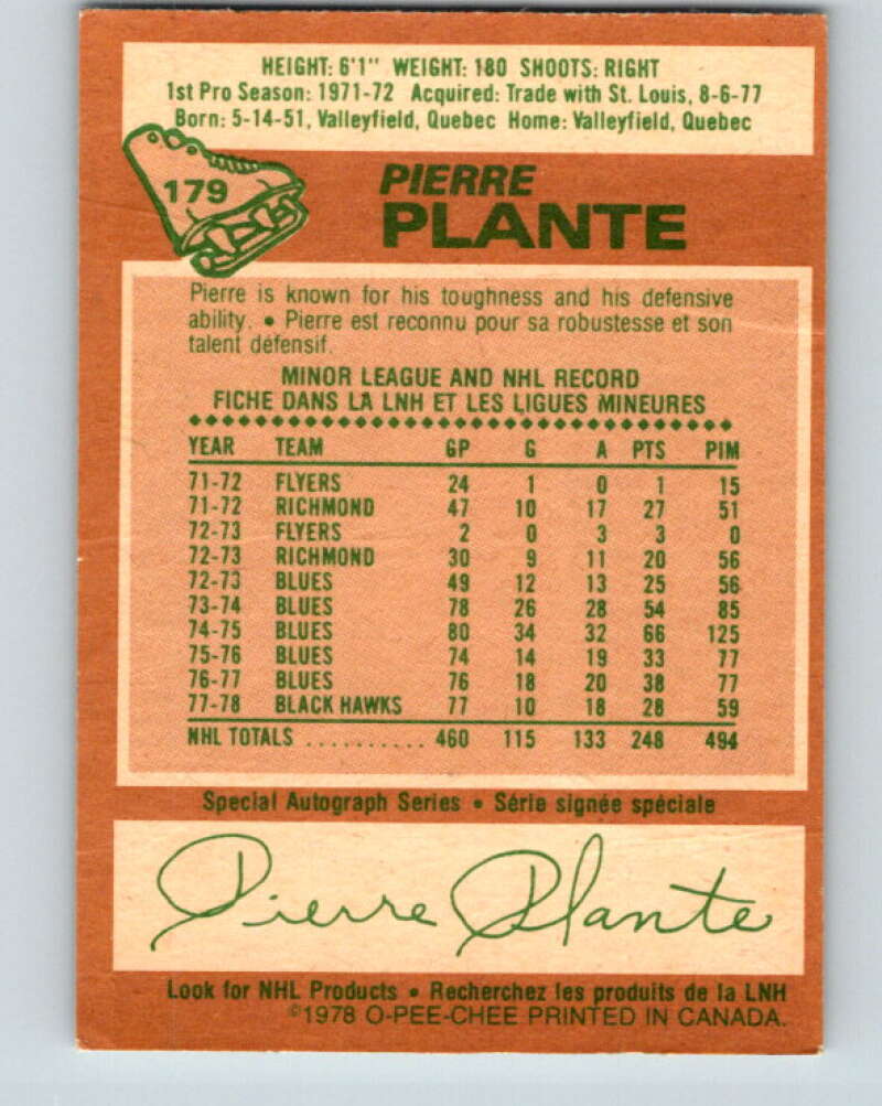 1978-79 O-Pee-Chee #179 Pierre Plante  New York Rangers  V23424
