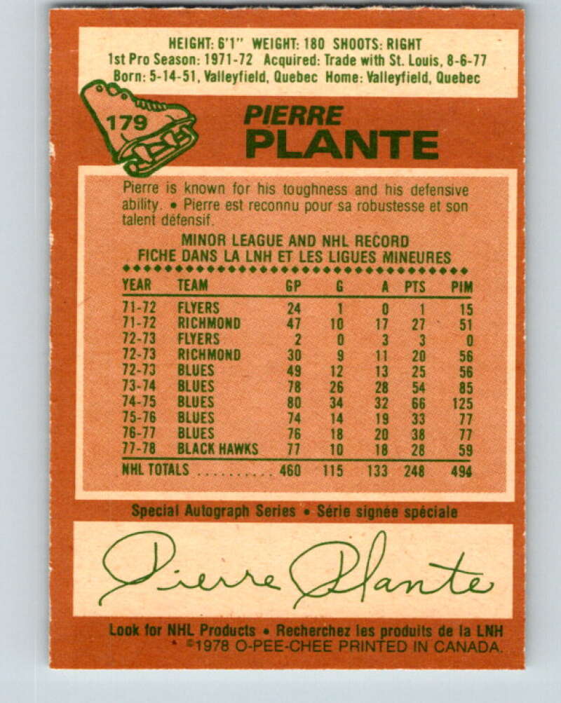 1978-79 O-Pee-Chee #179 Pierre Plante  New York Rangers  V23427