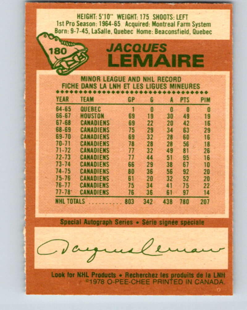 1978-79 O-Pee-Chee #180 Jacques Lemaire Canadiens  V23430